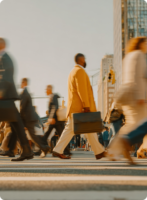 Image of professionals in motion representing how PE firms and Portfolio Companies win the race for talent.